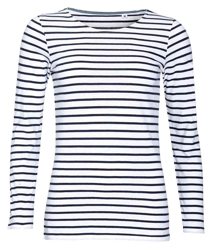 SOL'S Ladies Marine Long Sleeve Striped T-Shirt - Image 2