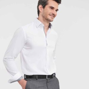 Russell Athletic Collection Long Sleeve Contrast Herringbone Shirt